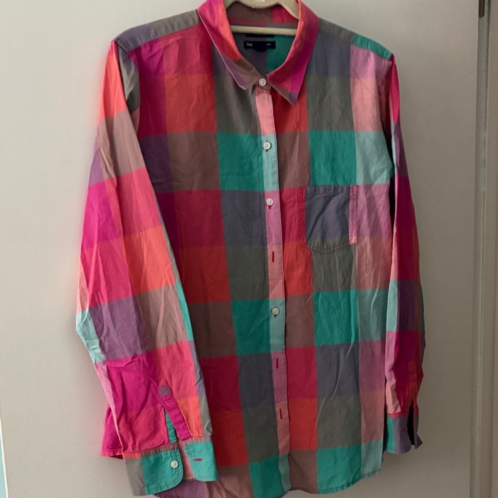 GAP Multicolor Check Button-Down Shirt – Pink, Teal & Purple
